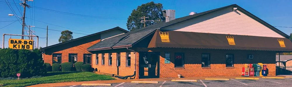 Bar-B-Q King brick restaurant building in Lincolnton, NC at golden hour